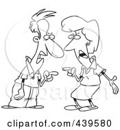 Royalty Free RF Clip Art Illustration Of A Cartoon Black And White Outline Design Of A Couple Engaged In An Argument by toonaday