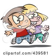 Poster, Art Print Of Cartoon Boy And Girl Walking Arm In Arm