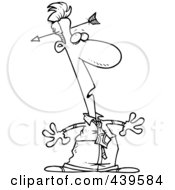 Cartoon Black And White Outline Design Of A Businessman Noticing An Arrow In His Head