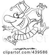 Cartoon Black And White Outline Design Of A Happy Fool