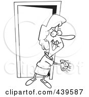 Royalty Free RF Clip Art Illustration Of A Cartoon Black And White Outline Design Of An Anxious Woman Scratching A Wall
