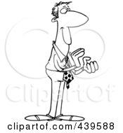 Cartoon Black And White Outline Design Of A Pleased Businessman Clapping