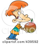 Poster, Art Print Of Cartoon School Boy Holding Out A Large Apple