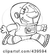 Poster, Art Print Of Cartoon Black And White Outline Design Of A Running Astronaut