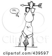 Cartoon Black And White Outline Design Of An Arrow Through A Businessmans Head
