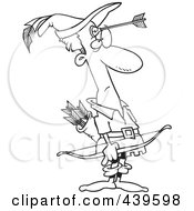 Poster, Art Print Of Cartoon Black And White Outline Design Of Robin Hood With An Arrow On His Forehead