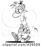 Royalty Free RF Clip Art Illustration Of A Cartoon Black And White Outline Design Of A Walking Fool by toonaday