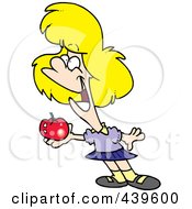 Poster, Art Print Of Cartoon School Girl Holding An Apple