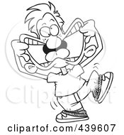 Royalty Free RF Clip Art Illustration Of A Cartoon Black And White Outline Design Of An Arrogant Boy Making Funny Faces by toonaday