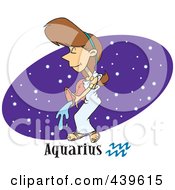 Cartoon Aquarius Woman Over A Purple Starry Oval