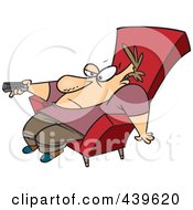 Cartoon Bored Man Slumped In A Chair And Holding A Remote Control