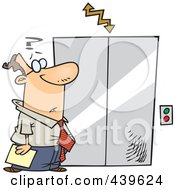 Cartoon Confused Businessman Waiting By An Elevator