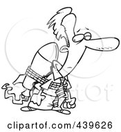 Royalty Free RF Clip Art Illustration Of A Cartoon Black And White Outline Design Of A Businessman Tied To A Rocket