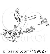 Poster, Art Print Of Cartoon Black And White Outline Design Of A Businessman Chasing An Elusive Flying Dollar