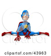 Clipart Illustration Of A Flexible Male 3d Superhero Doing The Splits