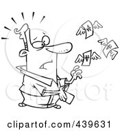 Poster, Art Print Of Cartoon Black And White Outline Design Of Dollars Flying Out Of A Mans Wallet