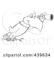 Poster, Art Print Of Cartoon Black And White Outline Design Of An Eagle Using A Telescope