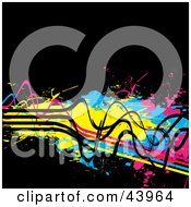 Poster, Art Print Of Grungy Blue Pink Yellow And Black Wires And Splatters On Black