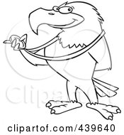 Poster, Art Print Of Cartoon Black And White Outline Design Of A Bald Eagle Holding A Medal