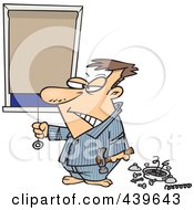 Poster, Art Print Of Cartoon Man Drawing His Shades After Being Woken Up By His Alarm Clock