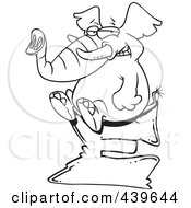 Poster, Art Print Of Cartoon Black And White Outline Design Of An Elephant Sitting On A Letter E