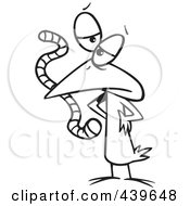 Poster, Art Print Of Cartoon Black And White Outline Design Of A Bird Eating A Worm