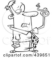 Royalty Free RF Clip Art Illustration Of A Cartoon Black And White Outline Design Of A Businessman Holding Up A Worm by toonaday