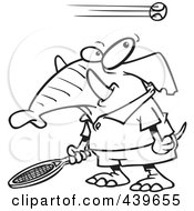 Poster, Art Print Of Cartoon Black And White Outline Design Of A Tennis Elephant