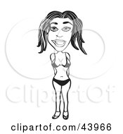 Clipart Illustration Of A Black And White Beach Babe Standing In A Bikini by Arena Creative