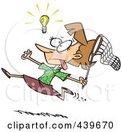 Poster, Art Print Of Cartoon Businesswoman Chasing An Elusive Idea With A Net