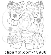 Poster, Art Print Of Black And White Santa Claus With A Toy Sack Coloring Page