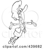 Poster, Art Print Of Cartoon Black And White Outline Design Of A Businesswoman Jumping Happily