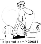 Royalty Free RF Clip Art Illustration Of A Cartoon Black And White Outline Design Of A Businessman Reading A Memo