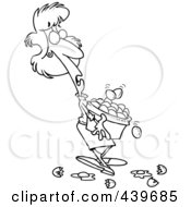 Poster, Art Print Of Cartoon Black And White Outline Design Of A Woman Carrying Eggs In A Basket