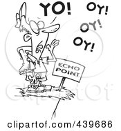 Royalty Free RF Clip Art Illustration Of A Cartoon Black And White Outline Design Of A Man Shouting At Echo Point