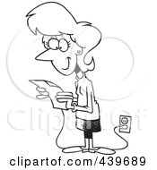 Royalty Free RF Clip Art Illustration Of A Cartoon Black And White Outline Design Of A Businesswoman Reading Her Email