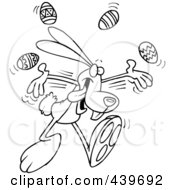 Royalty Free RF Clip Art Illustration Of A Cartoon Black And White Outline Design Of A Bunny Juggling Easter Eggs