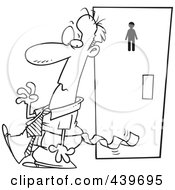 Cartoon Black And White Outline Design Of An Embarrassed Businessman With Toilet Paper Stuck To His Pants