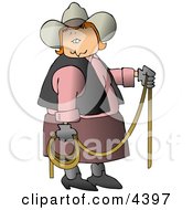 Redhead Cowgirl Holding A Lasso Rope Clipart