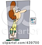 Cartoon Confused Businesswoman Waiting For An Elevator