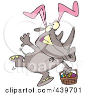 Poster, Art Print Of Cartoon Easter Rhino Wearing Bunny Ears And Carrying A Basket