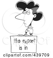 Royalty Free RF Clip Art Illustration Of A Cartoon Black And White Outline Design Of A Businesswoman With A Dyslexic Expert Sign
