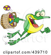 Poster, Art Print Of Cartoon Frog Hopping With A Basket Of Easter Eggs