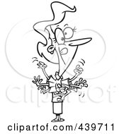 Royalty Free RF Clip Art Illustration Of A Cartoon Black And White Outline Design Of A Businesswoman Explaining And Gesturing With Her Hands