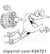 Poster, Art Print Of Cartoon Black And White Outline Design Of A Frog Hopping With A Basket Of Easter Eggs