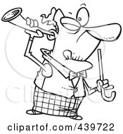 Cartoon Black And White Outline Design Of An Old Man Holding A Trumpet Up To His Ear