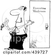 Poster, Art Print Of Cartoon Black And White Outline Design Of A Businessman Holding The Key To An Executive Washroom