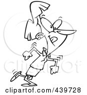 Royalty Free RF Clip Art Illustration Of A Cartoon Black And White Outline Design Of A Businesswoman Making An Exit by toonaday