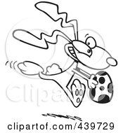 Poster, Art Print Of Cartoon Black And White Outline Design Of A Bunny Running With An Easter Egg