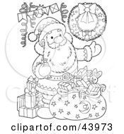 Poster, Art Print Of Black And White Santa Claus With Toys And A Sack Coloring Page